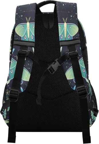 Vista 2 de ALAZA Mochilas de viaje con diseño de mariposa, luna y estrella, color azul turquesa, mochila escolar para hombres, mujeres, adolescentes y niños