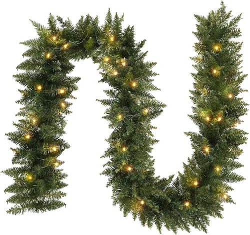 Vista 11 de ANOTHERME Guirnalda de Navidad artificial preiluminada de 9 pies, decoración de Navidad para interiores y exteriores, guirnalda con temporizador que