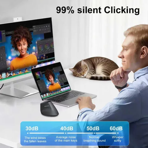 Vista 3 de Ratón ergonómico Bluetooth, mouse vertical inalámbrico recargable para túnel carpiano con conexión USBC y BT 5.0/3.0 y 2.4G, silencioso, fácil