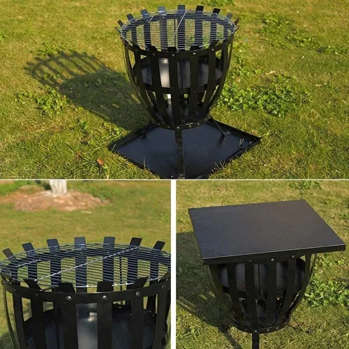 Vista 2 de Estufas de leña con gancho, hogueras de metal alto negro para exteriores, para patio, jardín, campamento, playa, picnic, 18 x 24.4 pulgadas