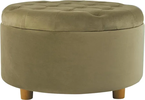 Vista 25 de HomePop - Otomana redonda para almacenamiento, capitoneada con botones grandes