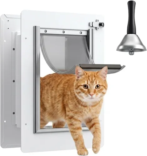 Vista 10 de Puerta para perro para pared, marco de acero, túnel telescópico y doble solapa de silicona de grado alimenticio, puerta grande para perros