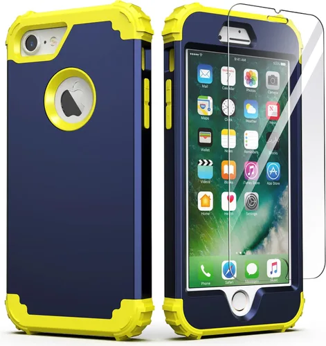 Vista 29 de IDweel Funda para iPhone 8 con Protector de Pantalla de Vidrio Templado, para iPhone 7, 3 en 1, Resistente a Golpes, Delgada, Híbrida, de Servicio