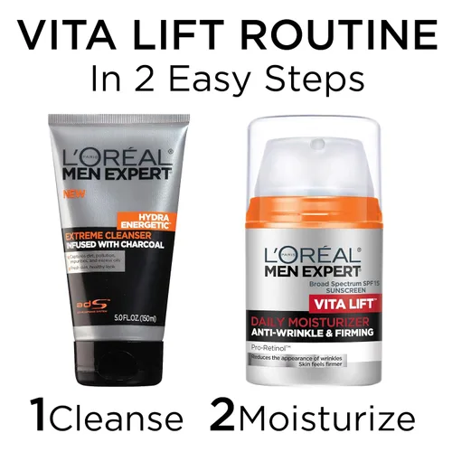 Vista 6 de L'Oreal Paris Men Expert Vitalift Crema hidratante facial antiarrugas y reafirmante con Pro-Retinol, 1.6 onzas
