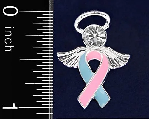 Vista 3 de Fundraising For A Cause Pink & Blue Ribbon Angel Pins Pink & Blue Ribbon Pins for Birth Defects Awareness, SIDS Awareness, Male Breast Cancer