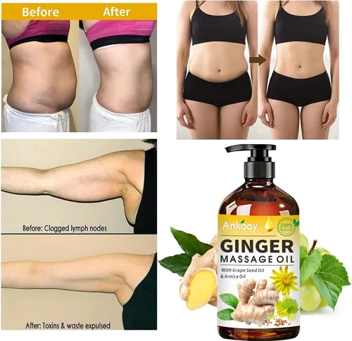 Vista 4 de Paquete de 3 aceites de masaje de jengibre con aceite de árnica, aceite de vitamina E y aceite de semilla de uva, aceite de jengibre para drenaje
