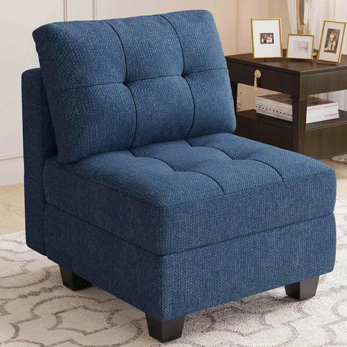Vista 19 de Belffin Sofá modular modular con otomana de almacenamiento, sofá moderno en forma de L de tela con diván para espacios pequeños, azul