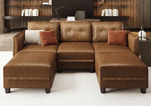 Vista 19 de LLappuil Sofá modular de cuero marrón Sofá seccional con almacenamiento