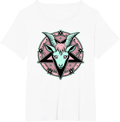 Vista 102 de Camiseta Kawaii Paste Creepy Goat Pentacle, Negro