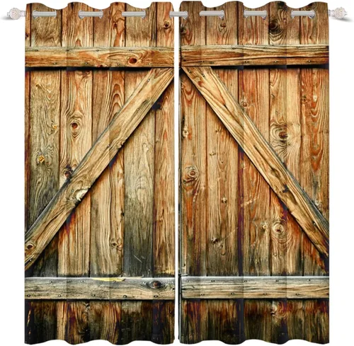 Vista 21 de Cortinas rústicas para ventana de puerta de granero, puerta de madera gris, puerta de garaje, tratamiento de ventana para sala de estar, dormitorio
