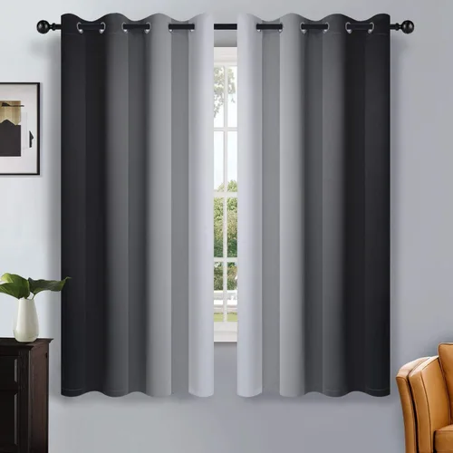 Vista 79 de SimpleHome Cortinas degradadas degradadas para oscurecer la habitación de 36 pulgadas de largo para dormitorio, con ojales y bloqueo de luz Negro