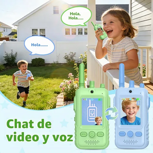 Vista 5 de Walkie Talkies de video recargables para niños: 1.5 veces más duración de Verde+azul