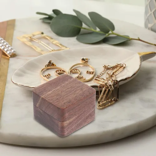 Vista 8 de USHOBE Caja de madera para anillos de madera, caja de anillo para el día de la boda, contenedor de propuesta de compromiso, funda rústica de un solo