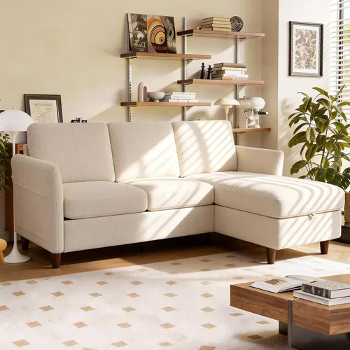 Vista 15 de Valthie - Sofá seccional convertible, sofá de terciopelo en forma de L con chaise reversible y almacenamiento, sofá de 3 plazas con bolsillo lateral