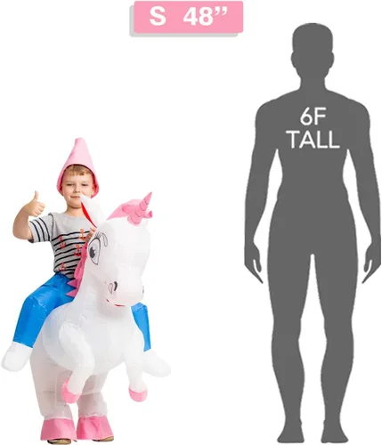 Vista 3 de GOOSH Disfraz inflable de unicornio para niños, disfraces de Halloween para niños y niñas, 48 pulgadas, divertido disfraz inflable para fiesta