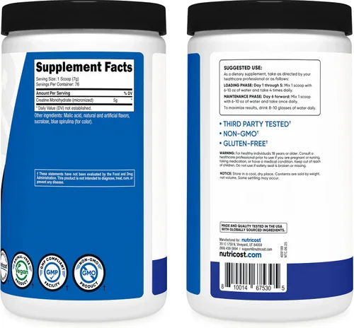 Vista 6 de Nutricost - Polvo de Monohidrato de Creatina (sabor Frambuesa Azul), 500 Gramos (1.1 LBS)