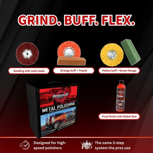 Vista 2 de Renegade Products Kit Completo de Pulido de Metal para Camiones Grandes y Semicamiones con Ruedas de Pulido, Compuesto de Pulido, Aleta