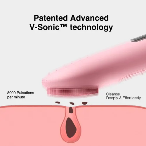 Vista 3 de NågraCoola CLIE Cepillo de limpieza facial, limpiador facial eléctrico impermeable y recargable para hombres y mujeres, exfoliante, masaje y Rosa