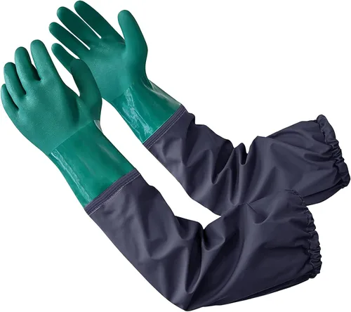 Vista 8 de Coopache Guantes de estanque de brazo completo con forro de algodón, guantes impermeables extra largos para limpieza de estanques/industria