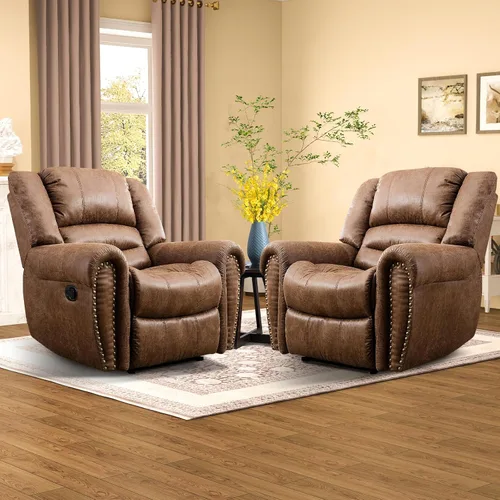 Vista 9 de CANMOV Silla reclinable de cuero, silla reclinable manual clásica y tradicional con cómodos brazos y respaldo, sofá individual para sala de estar