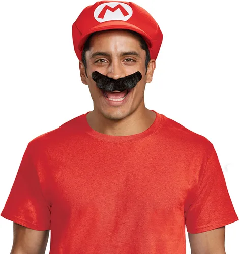 Vista 2 de Super Mario Bros. Sombrero y bigote de Mario, para adulto (Talla única)