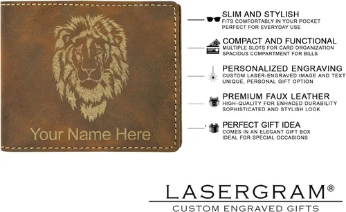 Vista 6 de LaserGram Billetera biplegable, rana de árbol, grabado personalizado incluido, Rústico con oro, Casual