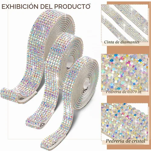 Vista 5 de 3 rollos de 3 yardas de cinta autoadhesiva de diamantes de imitación de cristal para manualidades, ropa, decoración de automóviles y regalos