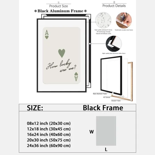Vista 2 de Arte de pared moderno Ace of Hearts How Lucky Are We Poster Retro Funky Estético Lienzo Impresiones Verde Salvia Carteles Póster Femenino Coqueta