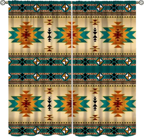 Vista 19 de YCness Cortinas aztecas para dormitorio, decoración geométrica étnica del suroeste para sala de estar, diseño tribal bohemio de elefante nativo