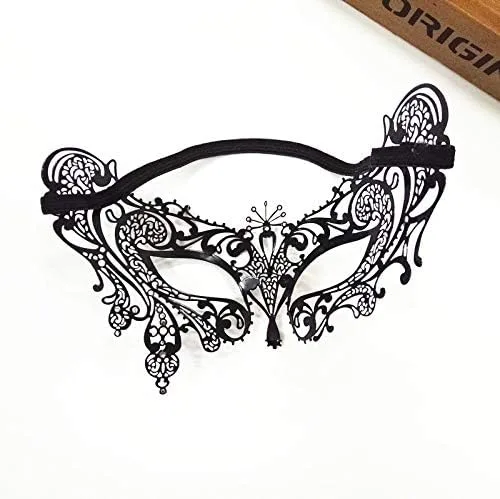 Vista 4 de FaceWood Máscara de mascarada para mujer, máscara de metal ultraligera brillante con diamantes de imitación veneciana, bonita fiesta, noche, baile