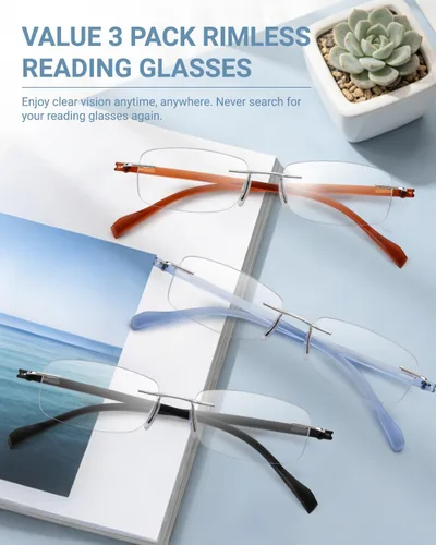 Vista 3 de TERAISE Anteojos de lectura sin montura para hombres y mujeres, lentes de lectura con bloqueo de luz azul, ultraligeros sin marco, para hombres