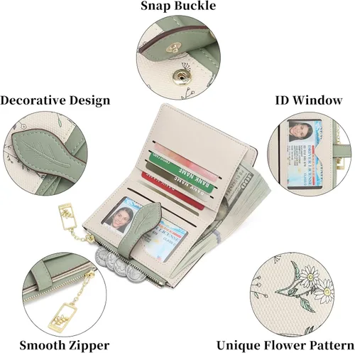 Vista 5 de GAEKEAO Billeteras pequeñas para mujer, con bloqueo RFID, plegable, de piel vegana, con bolsillo con cremallera, ventana de identificación