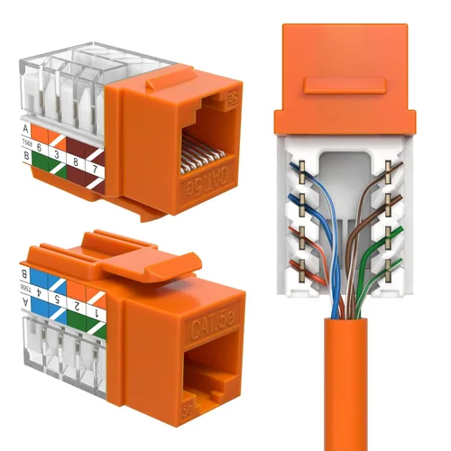 Vista 12 de SATMAXIMUM Conector de pared Ethernet Keystone Cat5e Punch Down UTP 45 grados (terminación más fácil que 90 grados), terminación de velocidad