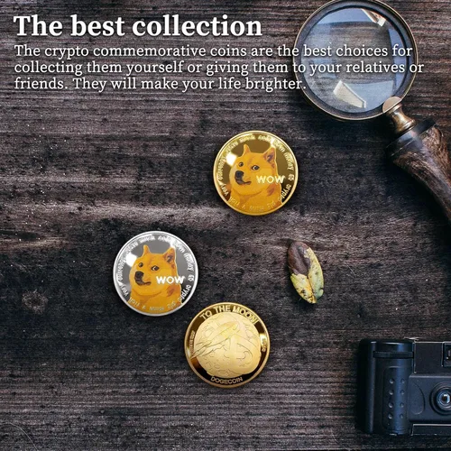 Vista 7 de Colección de monedas Dogecoin, moneda virtual de perrito, moneda Shiba Inu chapada en oro y plata conmemorativa Ccoin