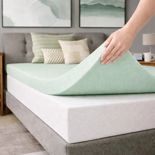 Vista 2 de Treaton, 2-Inch High Density Medium Firm Foam Mattress Topper, CertiPUR-US Certified for Superior Comfort and Support, Full, Green