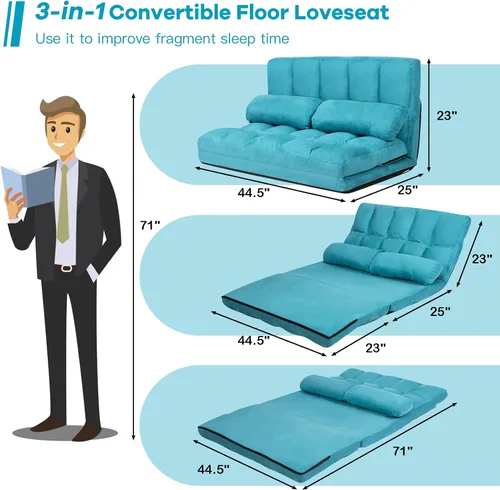 Vista 3 de COSTWAY Sofá de piso con 2 almohadas (azul)