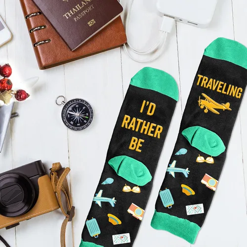 Vista 5 de Regalos de viaje calcetines divertidos para hombres y mujeres, regalo único para viajeros, regalos ideales para hombres