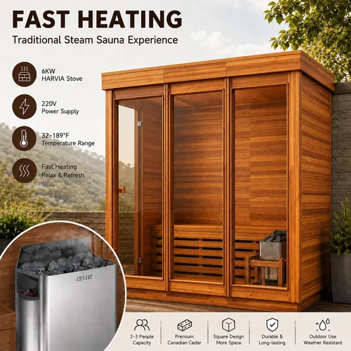 Vista 3 de Sauna al aire libre para 2-3 personas, kit tradicional de sauna de cubo