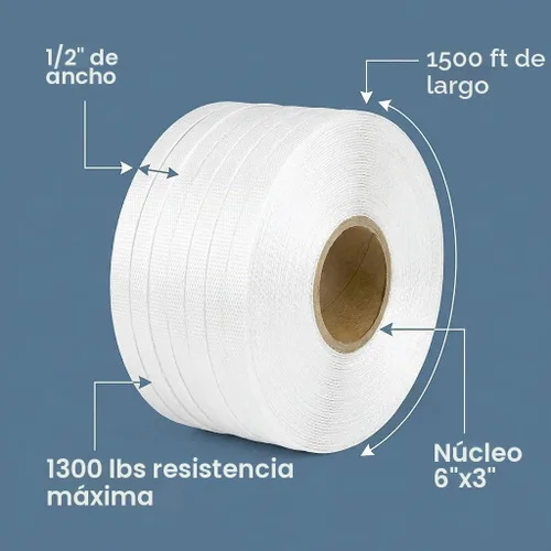 Vista 2 de QWORK Rollo de Correa de Cuerda Tejida de 1/2" x 1500', Rollo de Correa de Cuerda Trenzada de Polietileno Resistente, Resistencia de Rotura de 1300