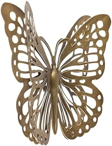 Vista 2 de Decoración de pared de mariposa de metal dorado