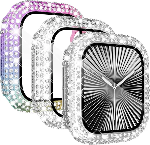 Vista 9 de KADES Pack de 3 Fundas Bling Compatibles con Apple Watch de 38mm con Diamantes Completos con Protector de Pantalla Incorporado para Apple Watch