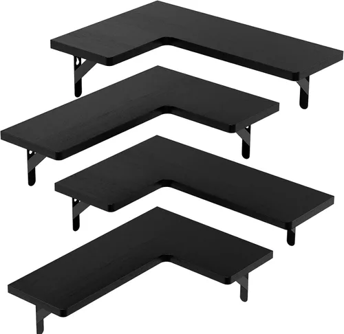 Vista 8 de AMADA HOMEFURNISHING Estantes flotantes de esquina, juego de 4 estantes de pared de esquina, estantes para decoración de pared, estantes esquineros