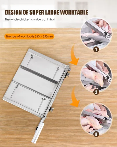 Vista 3 de CGOLDENWALL Cortador manual de costillas de 2 cuchillas, cortador de carne de hueso duro de acero inoxidable, cortador de carne de ternera