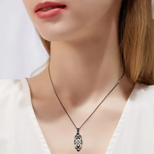 Vista 2 de YFN Collar con colgante de ópalo creado con nudo celta irlandés, collares negros de plata esterlina para mujeres y hombres de 18 pulgadas