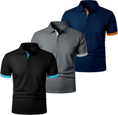 Vista 10 de Camisas polo para hombre, paquete de 3 camisetas de golf de talla grande, camisetas de manga corta para deportes al aire libre, camisetas lisas