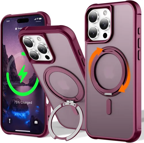 Vista 103 de UMIONE - Funda con diseño de anillo magnético giratorio de 360° para iPhone 11, soporte de bucle invisible integrado, compatible con Magsafe, funda