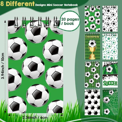 Vista 2 de 24 piezas de recuerdos de fiesta de fútbol, mini cuadernos de fútbol, diario en espiral, bloc de notas de competencia, profesores, escuela, aula