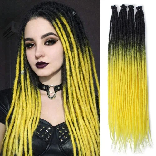 Vista 27 de Kraler Extensiones de Rastas Azules, Extensiones de Rastas Sintéticas de Ganchillo de 22", 100% Hechas a Mano, Rastas de Una Sola Punta, Delgadas