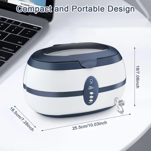 Vista 6 de Limpiador ultrasónico, limpiador profesional de joyas Uten Máquina ultrasónica con soporte para reloj, cesta de limpieza para anillos, joyas