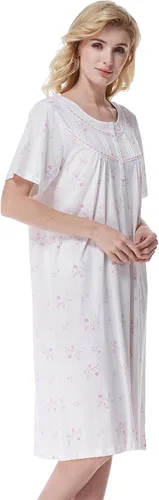 Vista 7 de Keyocean - Camisón de algodón para mujer, suave, cómodo, ligero, manga corta, vestido de casa, ropa de dormir, ropa de sala para verano.